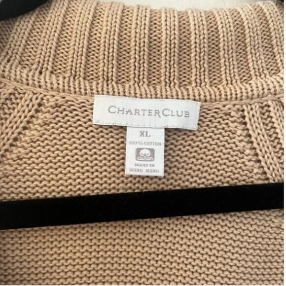 Vintage Charter Club Cotton V Neck Collared Sweater in Tan - Picture 3 of 4